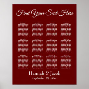 Burgundy Red Wedding Reception Seating Chart