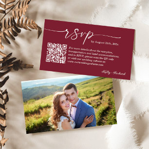 Burgundy Red Wedding RSVP Website QR Code Photo Enclosure Card