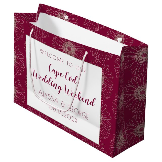 Burgundy Red Wedding Welcome Paper Gift Bag (Front Angled)