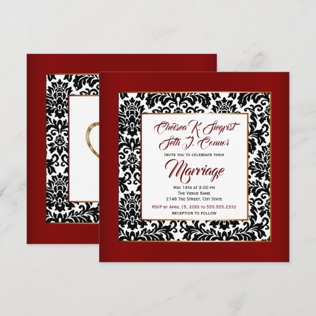 Burgundy Red, White and Black Invitation (Front/Back)