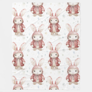 Burgundy Red White Bunnies Fleece Blanket