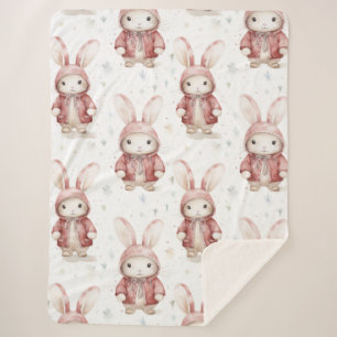 Burgundy Red White Bunnies Sherpa Blanket