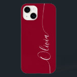 Burgundy Red White Elegant Calligraphy Script Name Case-Mate iPhone 14 Case<br><div class="desc">Burgundy Red White Elegant Calligraphy Script Custom Personalised Name iPhone 14 Smart Phone Cases features a modern and trendy simple and stylish design with your personalised name in elegant hand written calligraphy script typography on a burgundy red background. Designed by ©Evco Studio www.zazzle.com/store/evcostudio</div>
