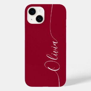 Burgundy Red White Elegant Calligraphy Script Name Case-Mate iPhone 14 Case