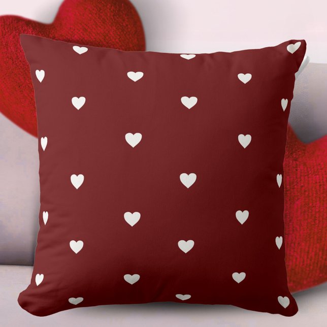 Burgundy Red White Heart Pattern Valentine`s day  Cushion (Creator Uploaded)