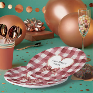 Burgundy Red White Heart Ribbon Birthday Paper Plate