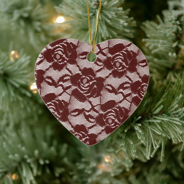 Burgundy Red White Lace Floral Ceramic Tree Decoration (Tree)