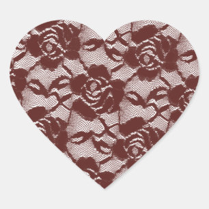 Burgundy Red White Lace Floral Heart Sticker