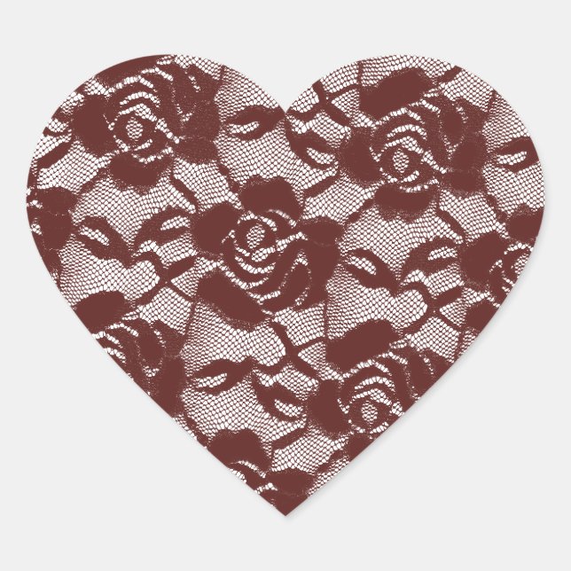 Burgundy Red White Lace Floral Heart Sticker (Front)