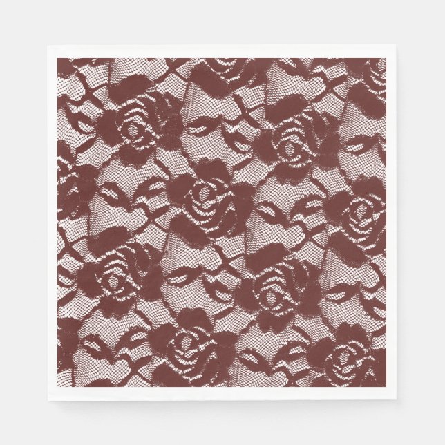 Burgundy Red White Lace Floral Napkin (Front)
