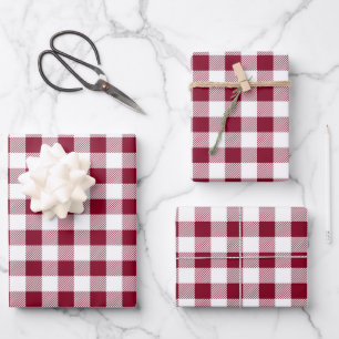 Burgundy Red White Plaid Pattern Wrapping Paper Sheet