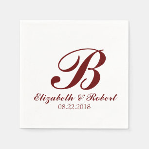 Burgundy Red White Wedding Monogram Napkin