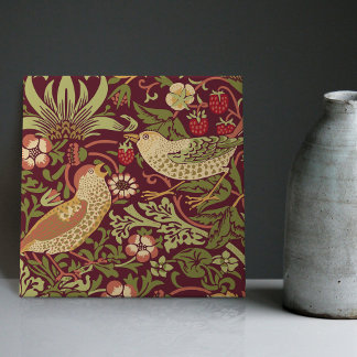 Burgundy Red William Morris Strawberry Thief Tile