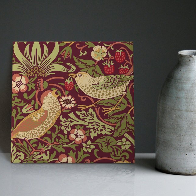 Burgundy Red William Morris Strawberry Thief Tile (Creator Uploaded)