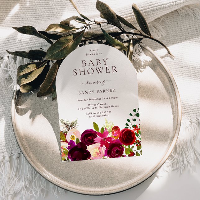 Burgundy Red Wine Boho Floral Baby Shower Invitation (Creator Uploaded)