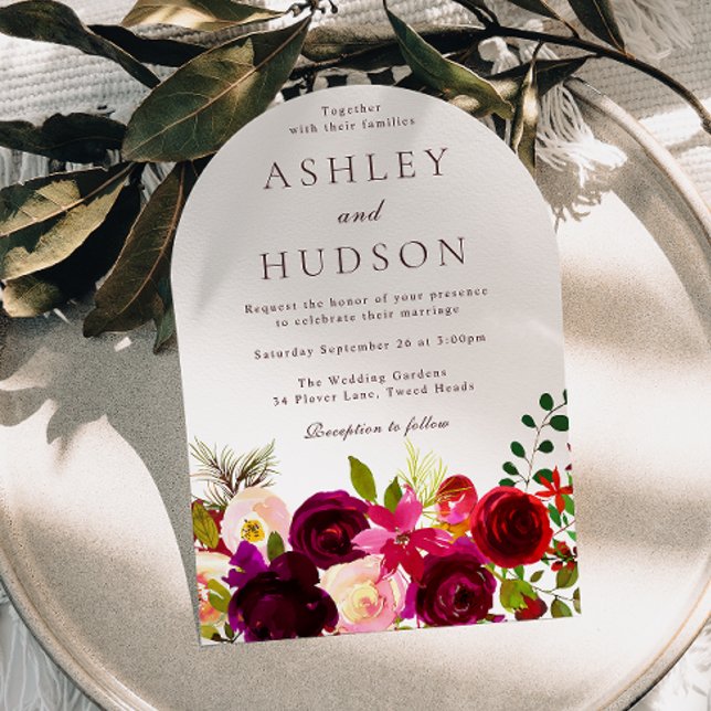 Burgundy Red Wine Boho Floral Wedding Invitation (Creator Uploaded)