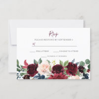 Burgundy Red Wine Flowers Elegant Wedding RSVP
