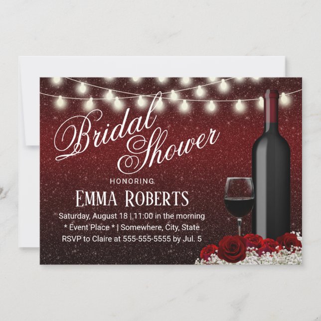 Burgundy Red Wine & Flowers Modern Bridal Shower Invitation (Front)