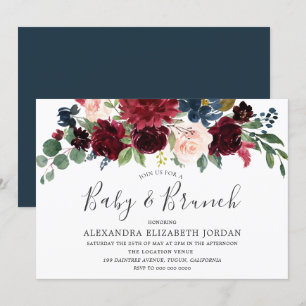 Burgundy Red Wine Modern Baby Shower Brunch Invite