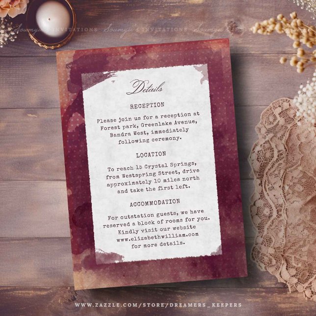 Burgundy Red Wine Watercolor Rustic Winery Wedding Enclosure Card (Creator Uploaded)