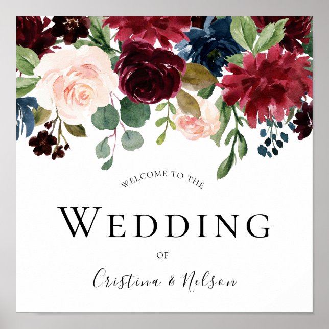 Burgundy Red Wine Welcome To The Wedding of Sign (Front)