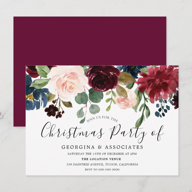 Burgundy Red Wine Work Office Christmas Party Invitation (Front/Back)