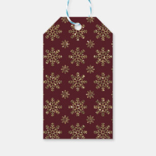 BURGUNDY RED WITH GOLD GLITTER LOOK SNOWFLAKES GIFT TAGS