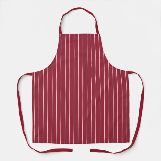 Burgundy Red with White Pinstripe Pattern Apron (Front)