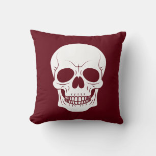 Burgundy Red With White Skull Spooky Halloween Cushion