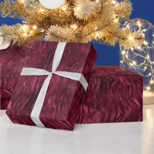 Burgundy Red Zebra Print Wrapping Paper