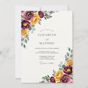 Burgundy Refined Harvest Wedding Invitation