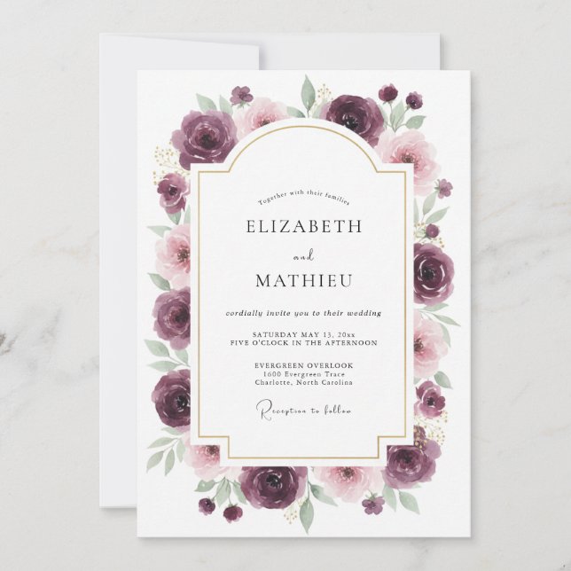 Burgundy Refined Rose Wedding Invitation (Front)