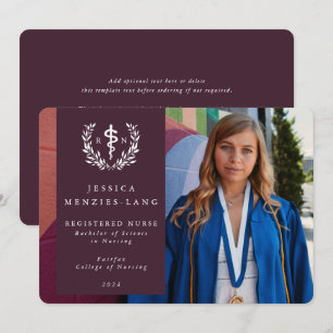 Burgundy Registered Nurse Asclepius Grad Photo Announcement