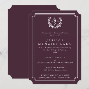 Burgundy Registered Nurse Asclepius Graduation Invitation