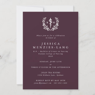 Burgundy Registered Nurse Asclepius Graduation Invitation