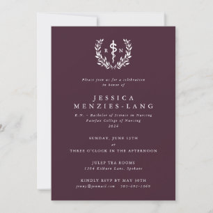 Burgundy Registered Nurse Asclepius Graduation Invitation