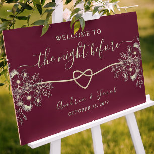Burgundy Rehearsal Dinner Welcome Poster