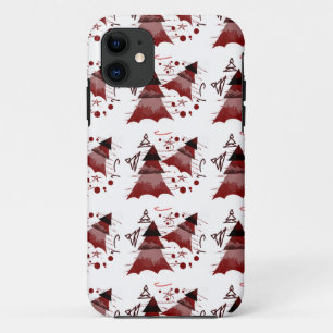 Burgundy Repeated Christmas Tree Pattern iPhone 11 Case
