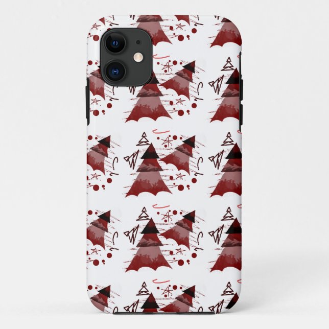 Burgundy Repeated Christmas Tree Pattern Case-Mate iPhone Case (Back)