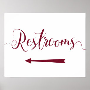 Burgundy Restrooms Sign - Left Arrow Directions