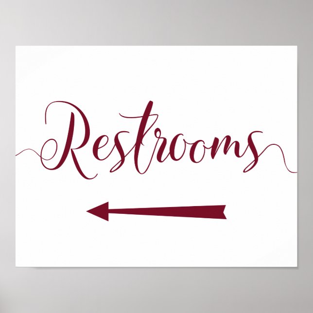 Burgundy Restrooms Sign - Left Arrow Directions (Front)