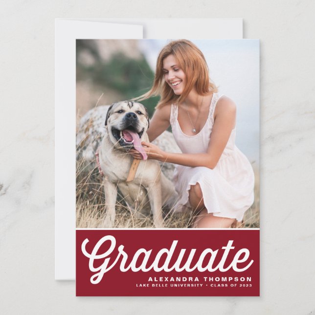 Burgundy Retro Bold Typography Photo Graduation Invitation (Front)