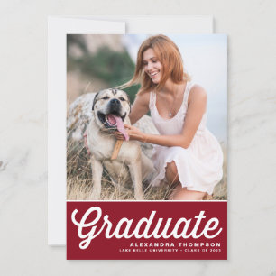 Burgundy Retro Bold Typography Photo Graduation Invitation