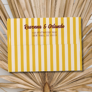 Burgundy Retro Muted Peach Stripe Wedding Envelope