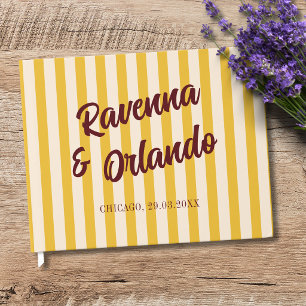 Burgundy Retro Muted Peach Stripe Wedding Guest Book