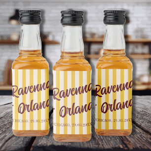 Burgundy Retro Muted Peach Stripe Wedding Liquor Bottle Label