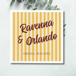 Burgundy Retro Muted Peach Stripe Wedding Napkin