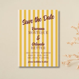 Burgundy Retro Muted Peach Stripe Wedding Save The Date