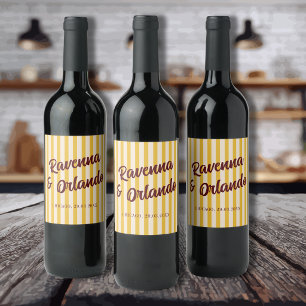 Burgundy Retro Muted Peach Stripe Wedding Wine Label