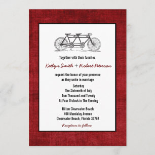Burgundy Retro Tandem Bicycle Wedding Invitation